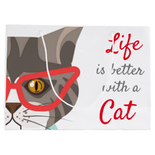 Sacola Para Presentes Grande A Vida É Melhor Com Um Gato Personalizado