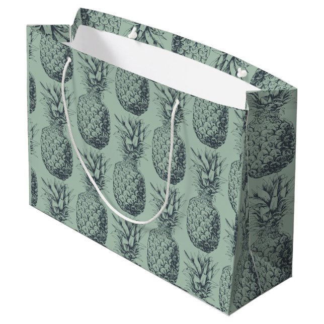 Sacola Para Presentes Grande Abacaxi, fruta tropical (Verso inclinado)