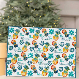 Sacola Para Presentes Grande Abacaxi havaiano e Hibiscus Mele Kalikimaka