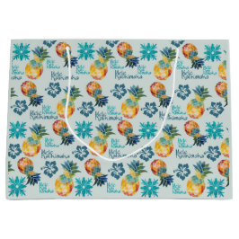 Sacola Para Presentes Grande Abacaxi havaiano e Hibiscus Mele Kalikimaka 2