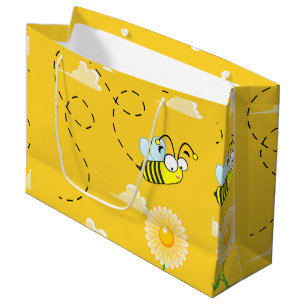 Sacola Para Presentes Grande Abeja Melífera Voando Girassóis Jardim Fofo