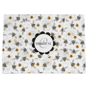 Sacola Para Presentes Grande Abeja Preta da Moda com Zunido para Primavera e Ve