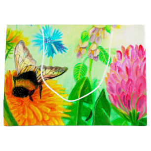 Sacola Para Presentes Grande Abelha-Bumble numa Ilustração de Flor-Dandelion