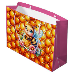 Sacola Para Presentes Grande Abelha de Mel Bonita e Chá de fraldas de Mel Honey