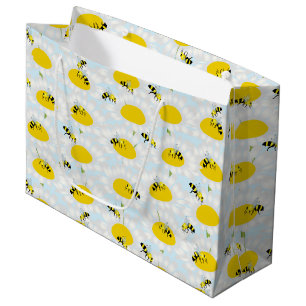 Sacola Para Presentes Grande Abelha na Flor Grande Saco de Presente - Fundo Azu