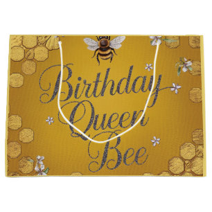 Sacola Para Presentes Grande Abelha Rainha de Aniversário - Design de Honeycomb
