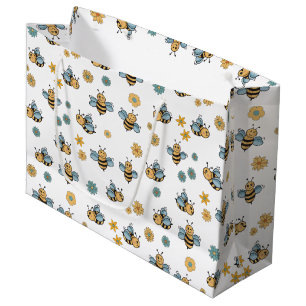 Sacola Para Presentes Grande Abelhas de Mel Bonito e Flores Selvagens Florais