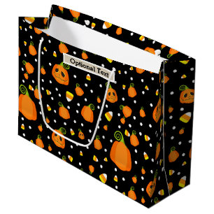 Sacola Para Presentes Grande Abóboras Caprichosas de Halloween Kraft Rústico