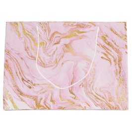 Sacola Para Presentes Grande Abstrato branco de mármore rosa-claro-Dourado rosa