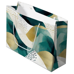 Sacola Para Presentes Grande Abstrato Branco Verde Dourado Chic