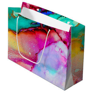 Sacola Para Presentes Grande Abstrato de Aquarela rosa e turquesa