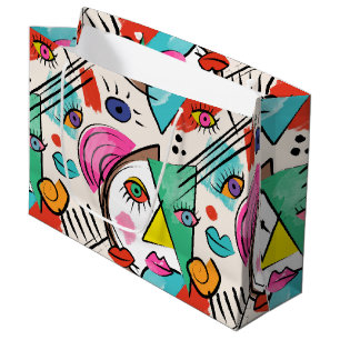 Sacola Para Presentes Grande Abstrato de Cubismo Moderno Artsy Rostos Femininos