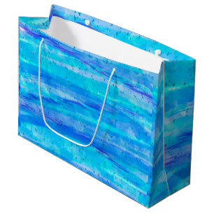 Sacola Para Presentes Grande Abstrato de Ondas Digitais Azul e Roxo