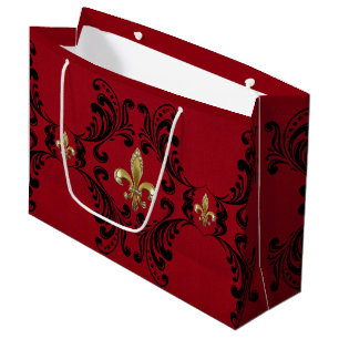 Sacola Para Presentes Grande Acanthus preto no vermelho