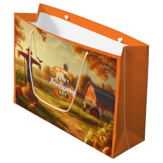 Sacola Para Presentes Grande Ação de Graças/outono/Queda na fazenda