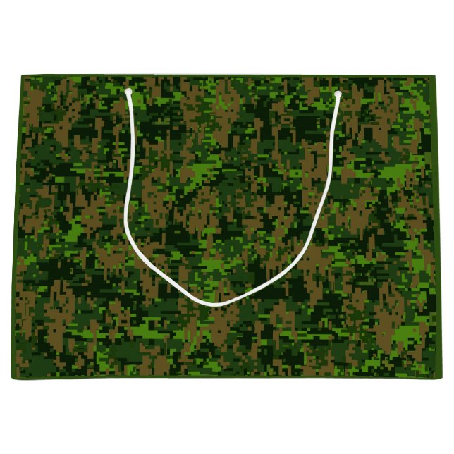 Sacola Para Presentes Grande Acento de Camuflagem Verde Digital Estilo Woodland (Frente)