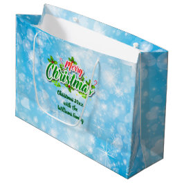 Sacola Para Presentes Grande Adicionar Nome Correspondente ao Feliz Natal Azul 