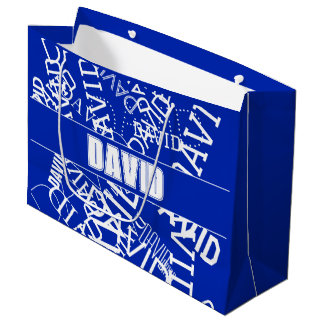Sacola Para Presentes Grande Adicione qualquer nome, colagem de nome em azul e 