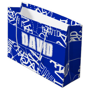 Sacola Para Presentes Grande Adicione qualquer nome, nome colagem em azul e bra