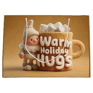 Sacola Para Presentes Grande Adorable Felt Gnome with Marshmallow Mug