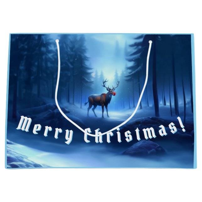 Sacola Para Presentes Grande Adorable Reindeer Winter Wonderland Holiday (Frente)