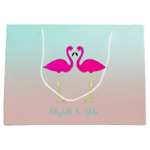Sacola Para Presentes Grande Adoráveis Flamingos Rosa Apaixonados-Personalizado