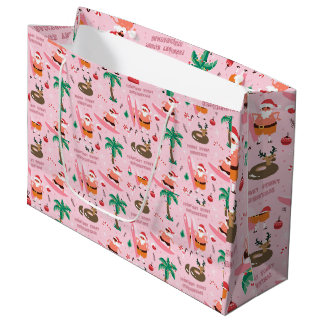 Sacola Para Presentes Grande Adoráveis Papais noeis de Natal Surfando Engraçado