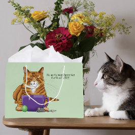Sacola Para Presentes Grande Adorável Laranja Tabby Verde Dia das Mães Roxo