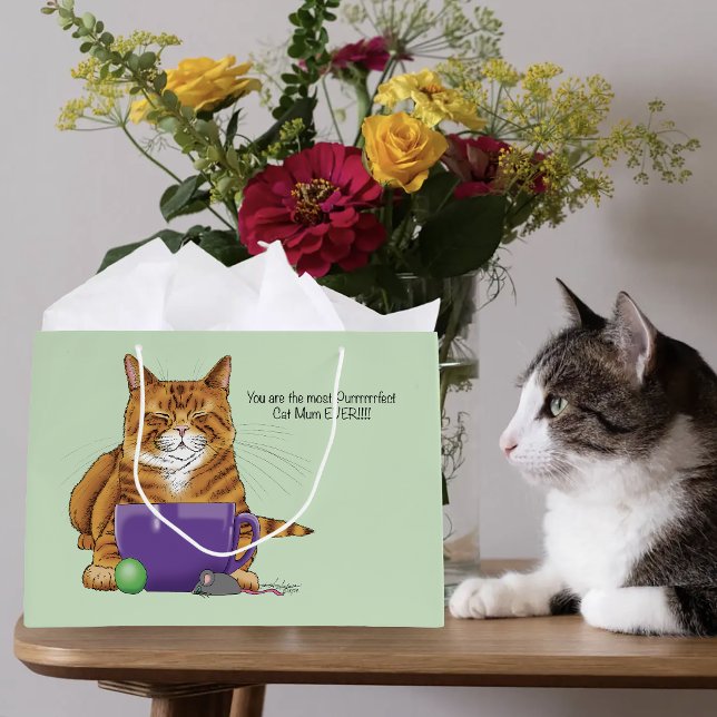 Sacola Para Presentes Grande Adorável Laranja Tabby Verde Dia das Mães Roxo  (Criador carregado)