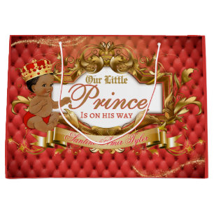 Sacola Para Presentes Grande Adorável Príncipe Real Vermelho e Dourado