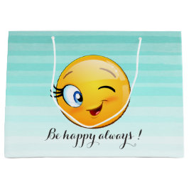 Sacola Para Presentes Grande Adorável rosto de emoji piscando - seja feliz semp