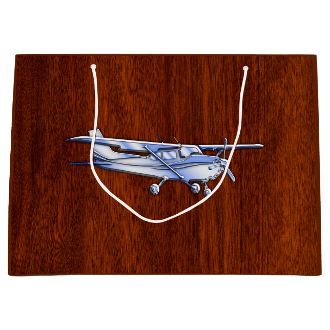 Sacola Para Presentes Grande Aeronave Clássica Chrome Cessna Voando Mahogany (Frente)