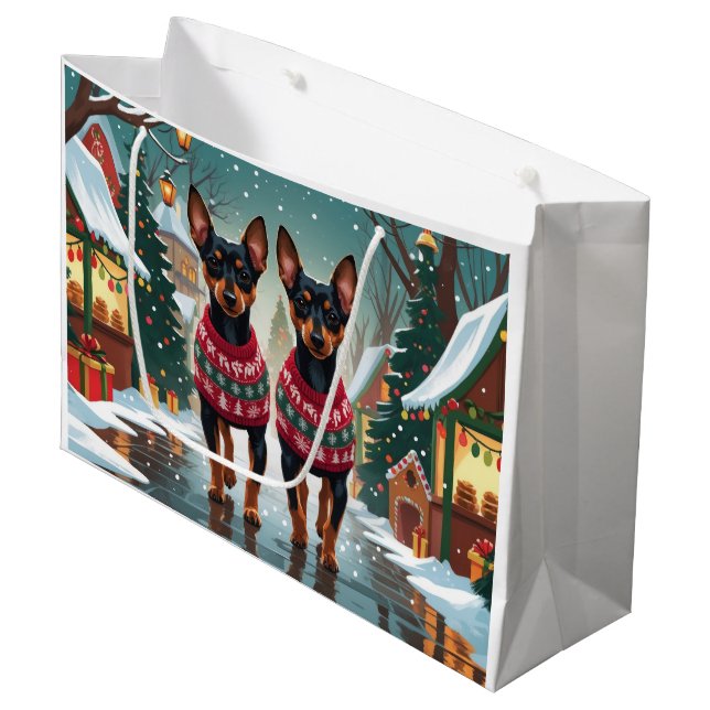 Sacola Para Presentes Grande Affenpinscher Dogs Christmas Snow Holiday (Frente inclinada)