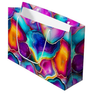 Sacola Para Presentes Grande Ágata Arco-Íris Padrão Vibrante de Pedra Abstrat