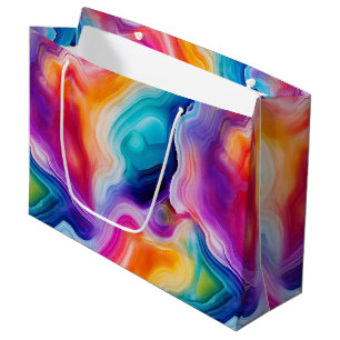 Sacola Para Presentes Grande Ágata Arco-Íris Padrão Vibrante de Pedra Abstrat
