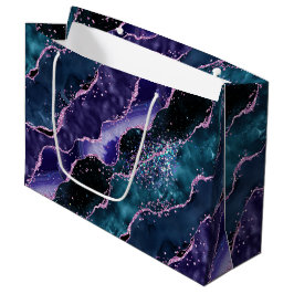 Sacola Para Presentes Grande Ágata Cristal Mármore Luxo Roxo Verde Glitter