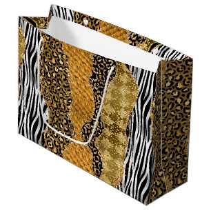 Sacola Para Presentes Grande Ágata da Selva   Padrão de Textura de Animal Luxuo