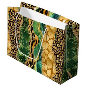 Sacola Para Presentes Grande Ágata da Selva Padrão de Textura Wild Glam