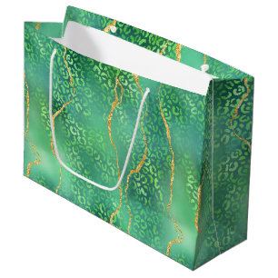 Sacola Para Presentes Grande Ágata Leopardo Verde   Selva Abstrata Glam