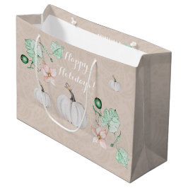 Sacola Para Presentes Grande Água de Flor de Abóbora Branca Personalizada em Aq