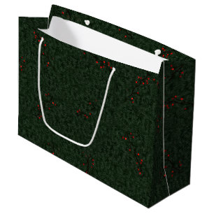 Sacola Para Presentes Grande Agulhas de pinheiros de Natal e berries vermelhos
