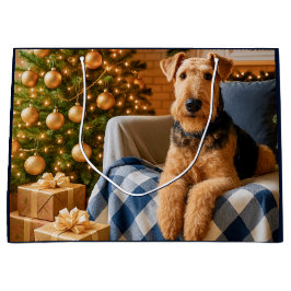 Sacola Para Presentes Grande Airedale Terrier Holiday