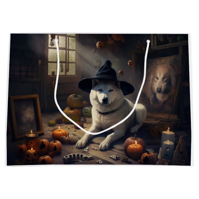 Sacola Para Presentes Grande Akita Pumpkins Halloween Scary (Frente)