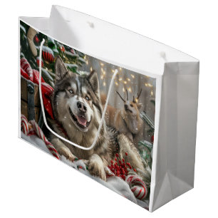 Sacola Para Presentes Grande Alaskan Malamute Dog Festivo