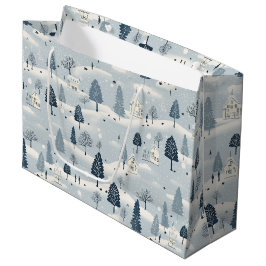 Sacola Para Presentes Grande Aldeia de Natal Azul Moderna