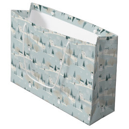 Sacola Para Presentes Grande Aldeia de Natal Minimalista Azul Nevado