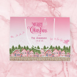 Sacola Para Presentes Grande Aldeia Rosa Feliz Natal Neve Festiva Sag