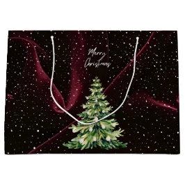 Sacola Para Presentes Grande Alegria de Árvore de Natal de Vinho Vermelho para 