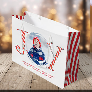 Sacola Para Presentes Grande Alegria de Natal Vermelha e Branca Personalizada