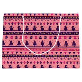 Sacola Para Presentes Grande Alegria Festiva Cor-de-rosa e Roxa de Feriado 